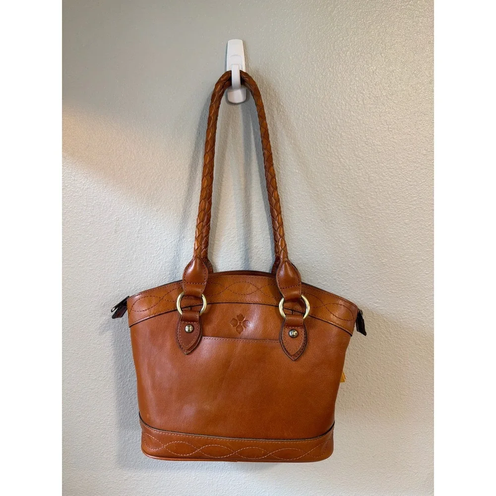 Patricia Nash Leather Shoulder Bag Women Medium Tan‎ Gold Tooled Floral Tassel